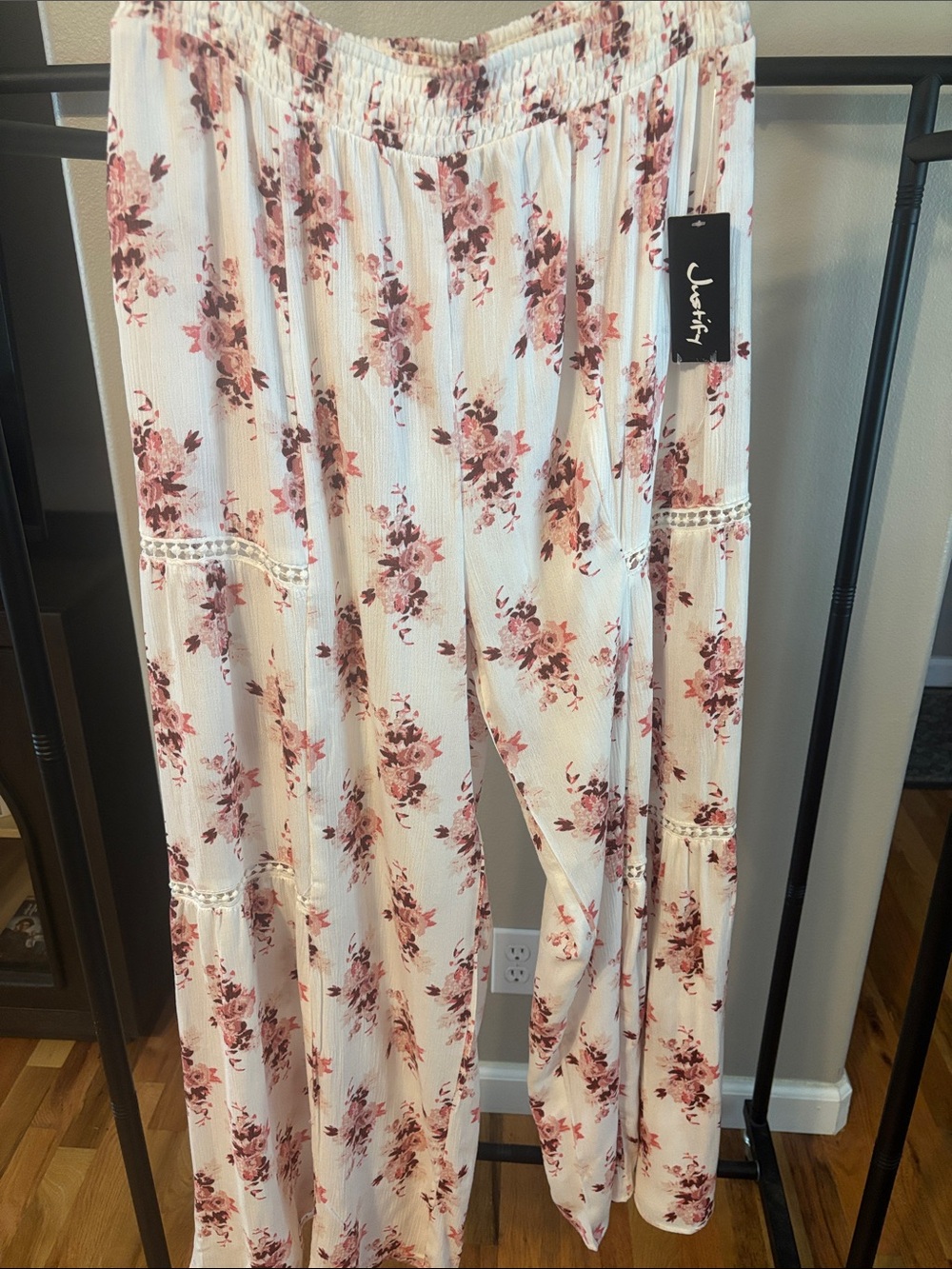 Justify Cream Floral Tiered Wide-Leg Pants